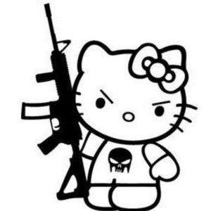 hello kitty with ar gun punisher skull vinyl decal sticker black 7"